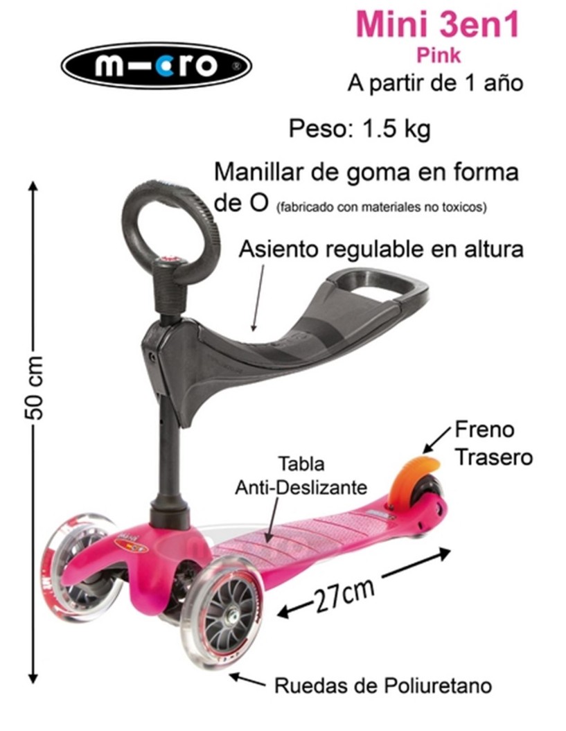 PATINETE MINI MICRO 3EN1 ROSA