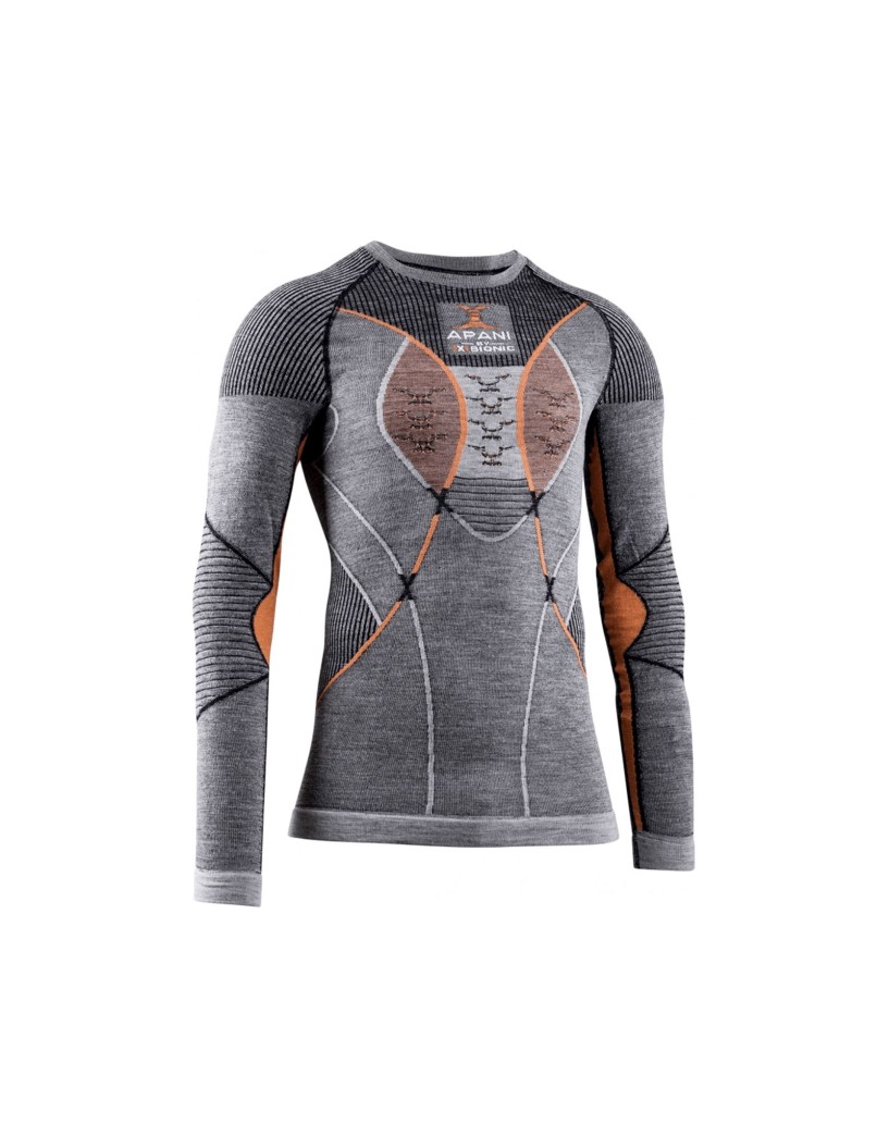 CAMISETA X-BIONIC APANI MERINO MANGA LARGA GRIS NARANJA